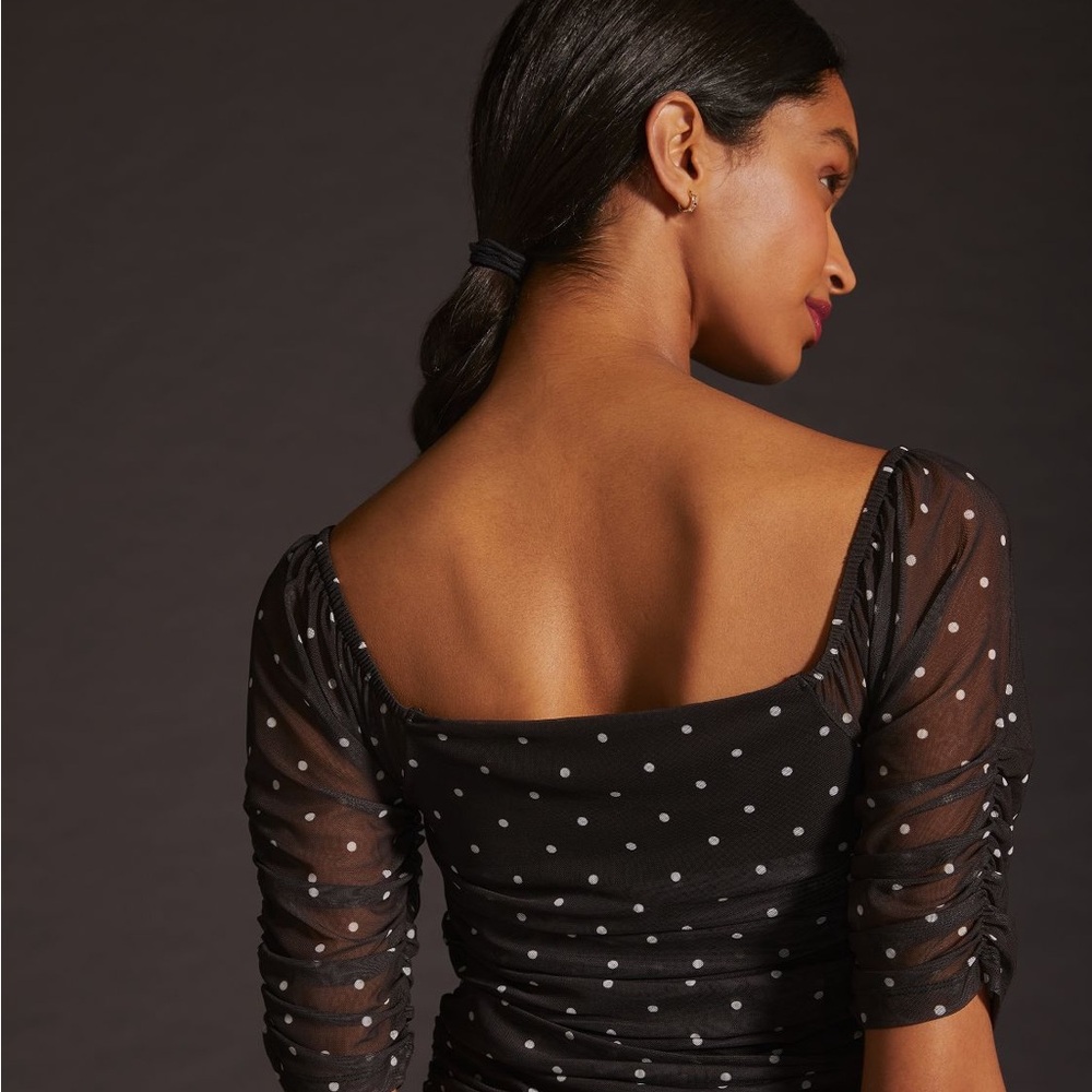 Anthropologie black polka dot sheer top